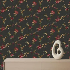 Dutch Wallcoverings Vliesbehang Fabric Touch flower - zwart - 10,05m x 53cm
