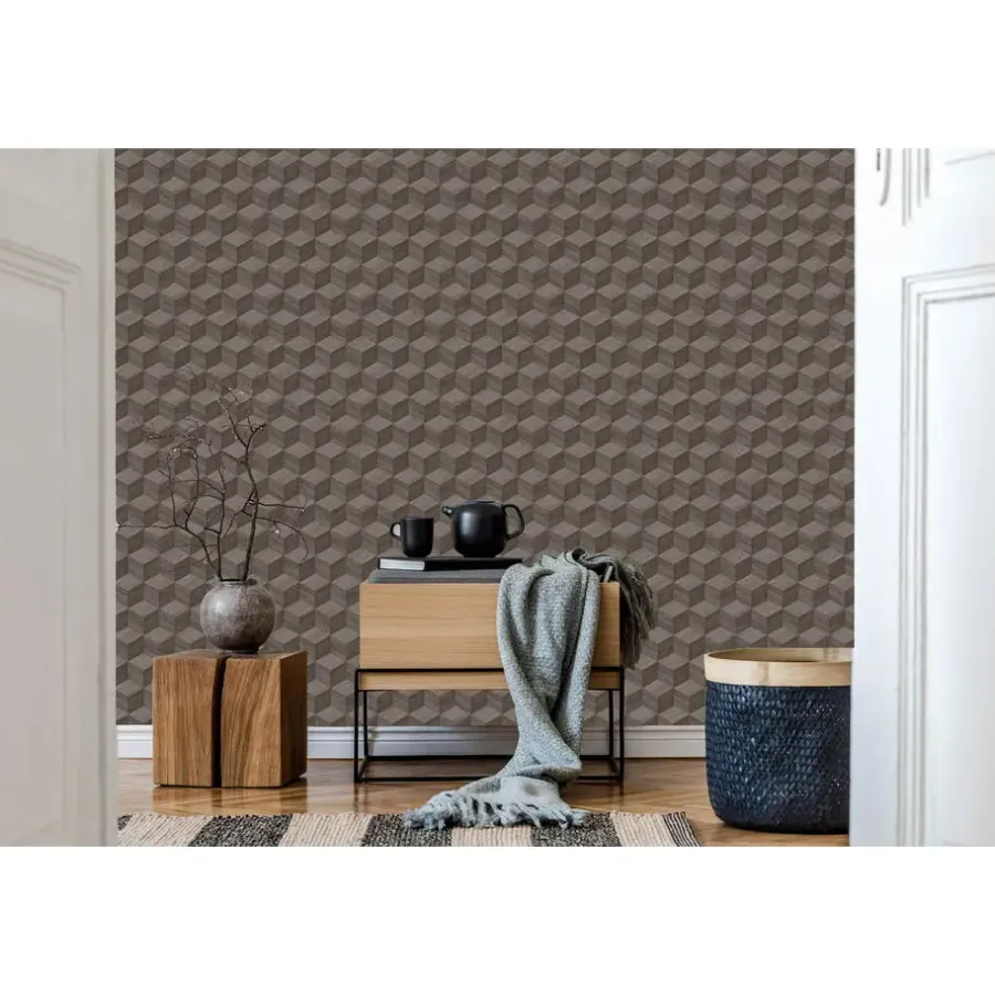 Behang-Dutch Wallcoverings Vliesbehang Renaissance natural cube - grijs - 10,05m x 53cm