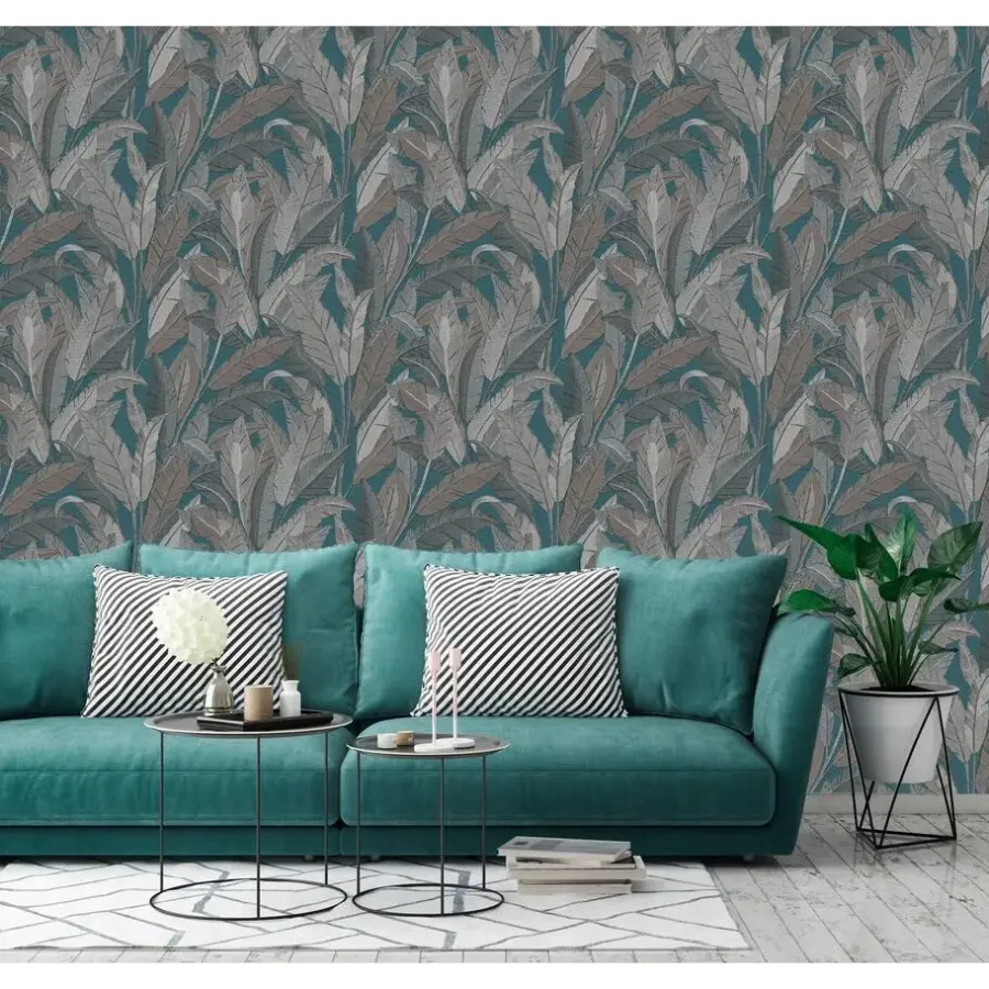 Behang-Dutch Wallcoverings Vliesbehang Renaissance leaves - blauw - 10,05m x 53cm