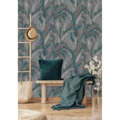 Behang-Dutch Wallcoverings Vliesbehang Renaissance leaves - blauw - 10,05m x 53cm