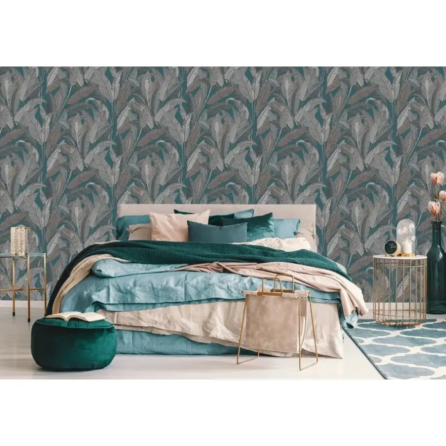 Behang-Dutch Wallcoverings Vliesbehang Renaissance leaves - blauw - 10,05m x 53cm