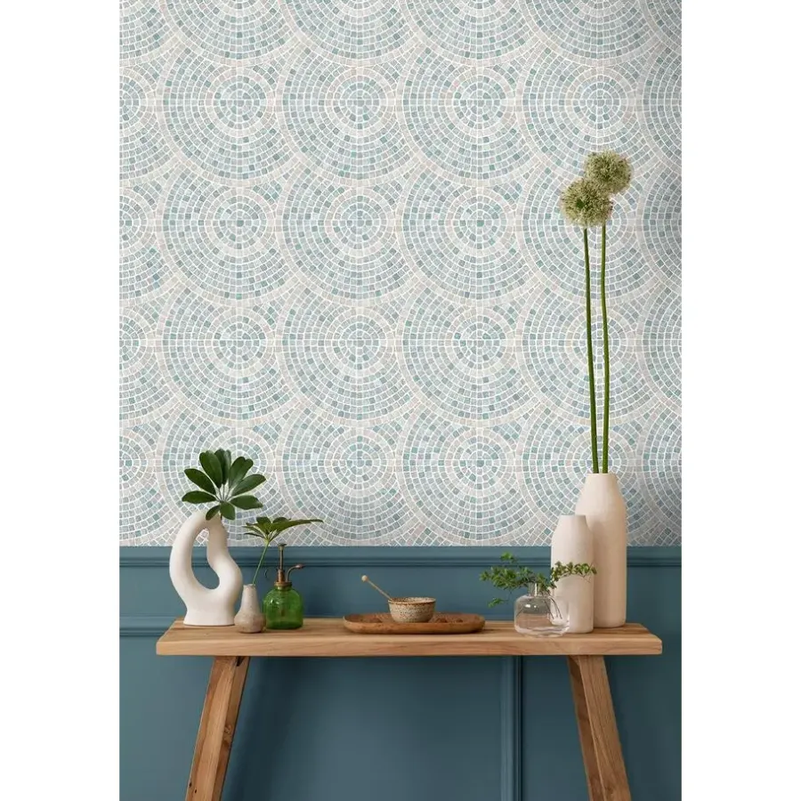 Behang-Dutch Wallcoverings Vliesbehang Artifice mozaïc tegel - grijs/petrol - 10mx53cm