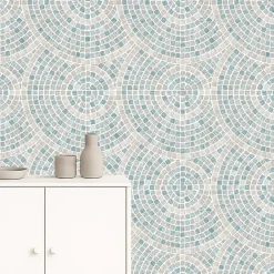 Behang-Dutch Wallcoverings Vliesbehang Artifice mozaïc tegel - grijs/petrol - 10mx53cm