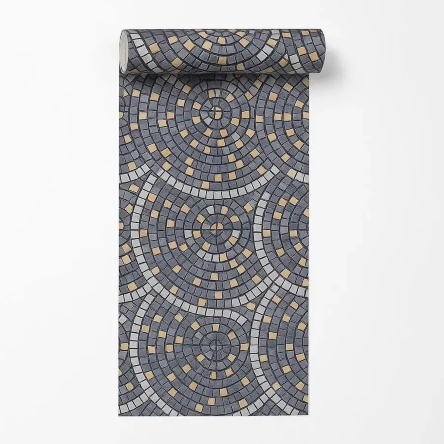 Behang-Dutch Wallcoverings Vliesbehang Artifice mozaïc tegel - grijs/oker - 10m x 53cm