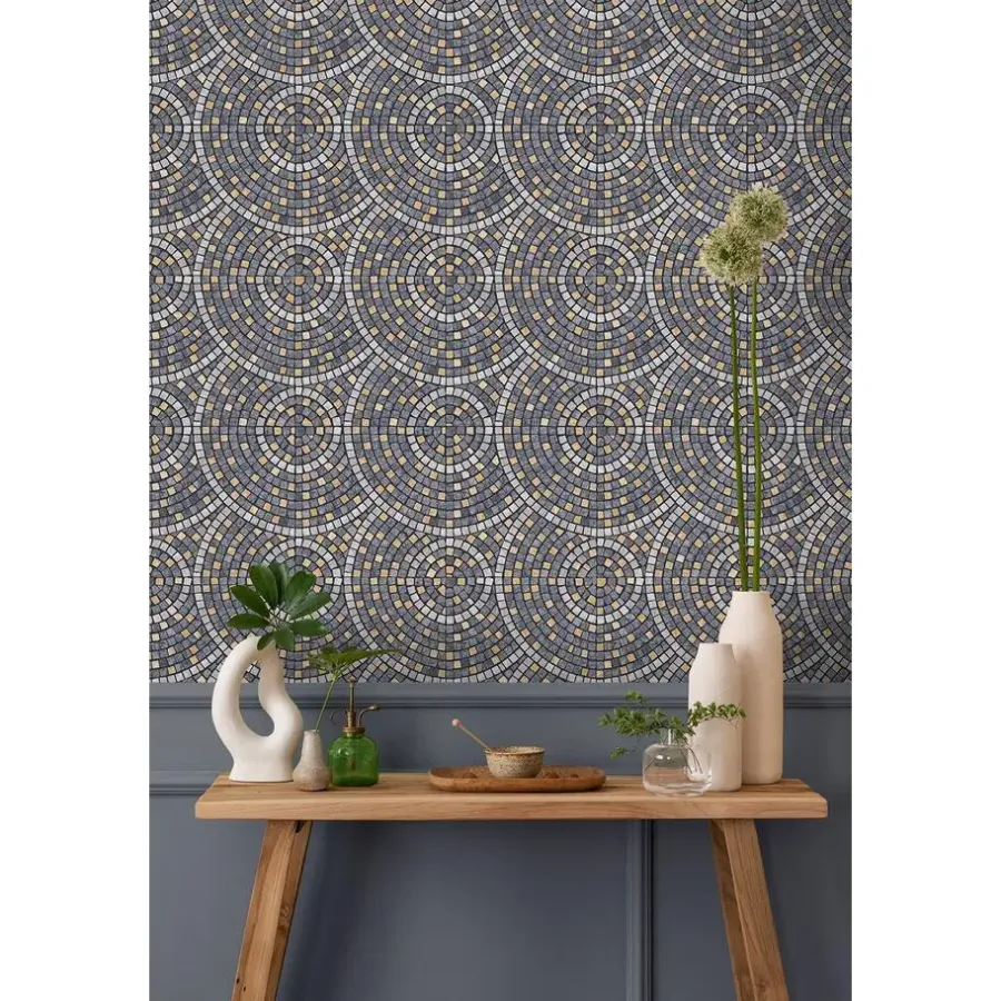 Behang-Dutch Wallcoverings Vliesbehang Artifice mozaïc tegel - grijs/oker - 10m x 53cm