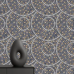 Behang-Dutch Wallcoverings Vliesbehang Artifice mozaïc tegel - grijs/oker - 10m x 53cm