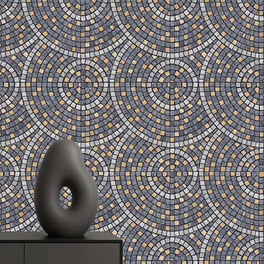 Behang-Dutch Wallcoverings Vliesbehang Artifice mozaïc tegel - grijs/oker - 10m x 53cm