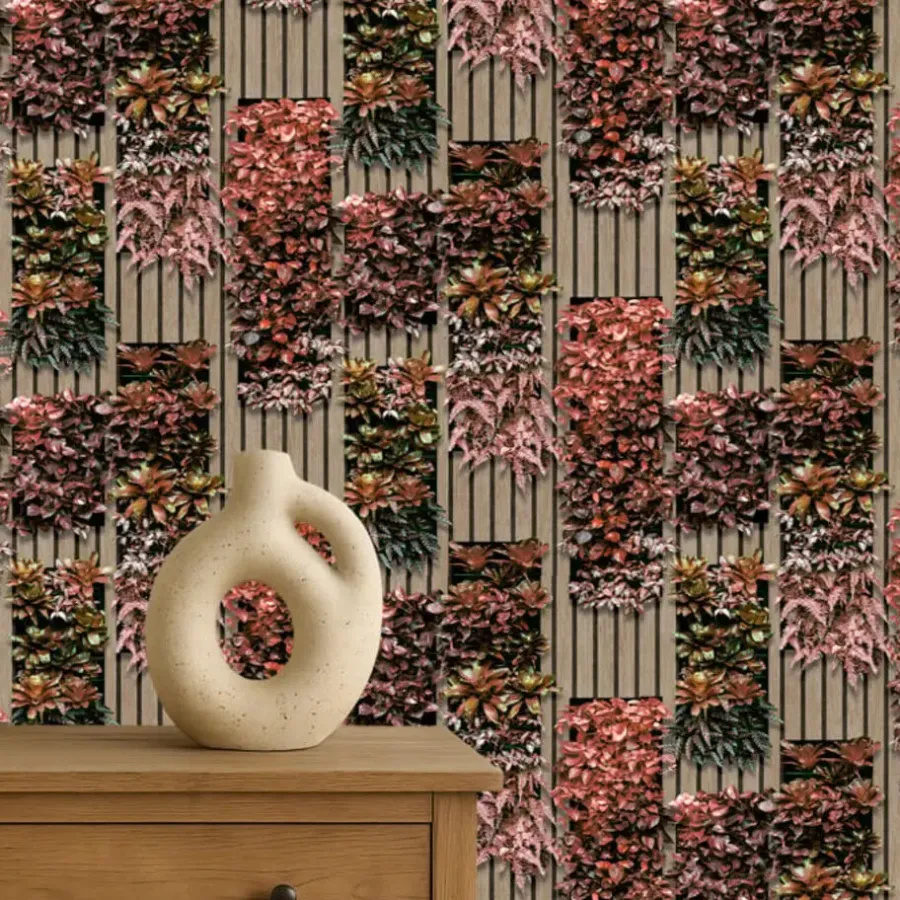 Dutch Wallcoverings Vliesbehang Artifice planken/planten - beige/grn - 10mx53cm