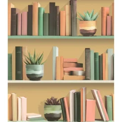 Behang-Dutch Wallcoverings Vliesbehang Artifice boeken/planken - geel - 10,05m x 53cm