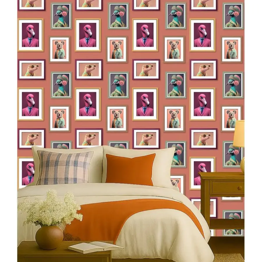 Behang-Dutch Wallcoverings Vliesbehang Artifice lijstjes met dieren - terra - 10mx53cm