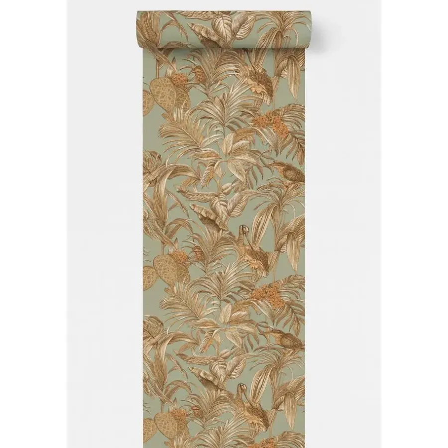 Dutch Wallcoverings Vliesbehang Wallstitch bird of paradise - groen - 10m x 53cm