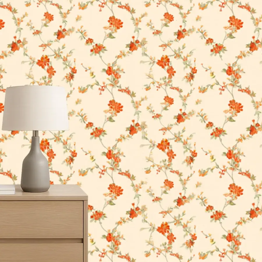 Behang-Dutch Wallcoverings Vliesbehang Fabric Touch flower - rood - 10,05m x 53cm