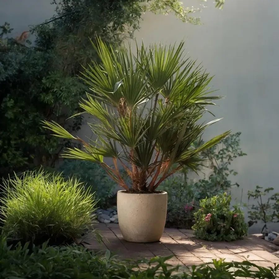 Plant in a Box Dwergpalm - Set van 2 - Chamaerops humilis - Hoogte 70-80cm - ⌀21cm