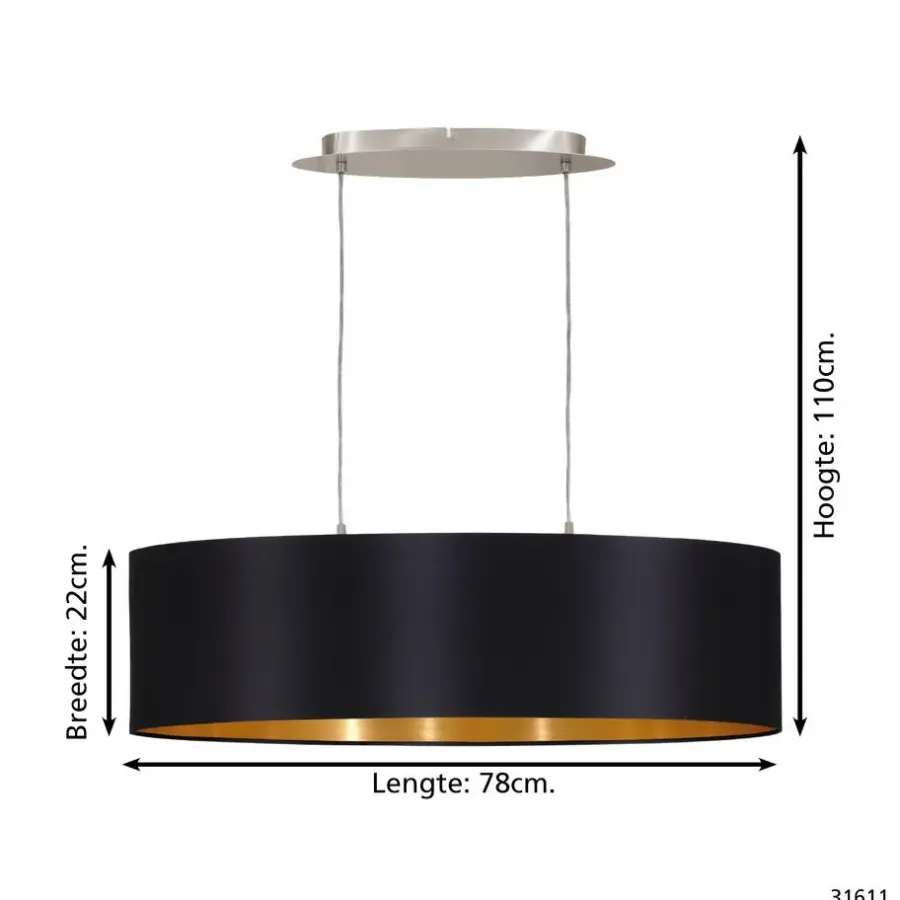 Hanglampen-EDI light Maserlo-Hanglamp-2Lichts-78cm- Zwart,Goud