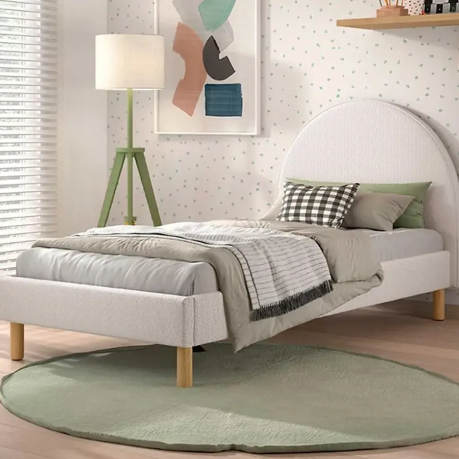 1-Persoons Bedden-Vipack Eenpersoonsbed Maeva - 212x97x107 cm - Witte bouclé stof