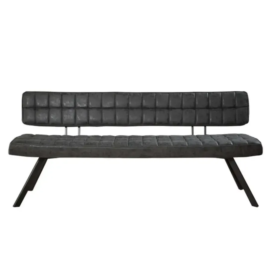 Giga Living Eetkamerbank Zwart Kunstleer - 180cm - Kruisstiksel