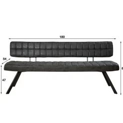 Giga Living Eetkamerbank Zwart Kunstleer - 180cm - Kruisstiksel