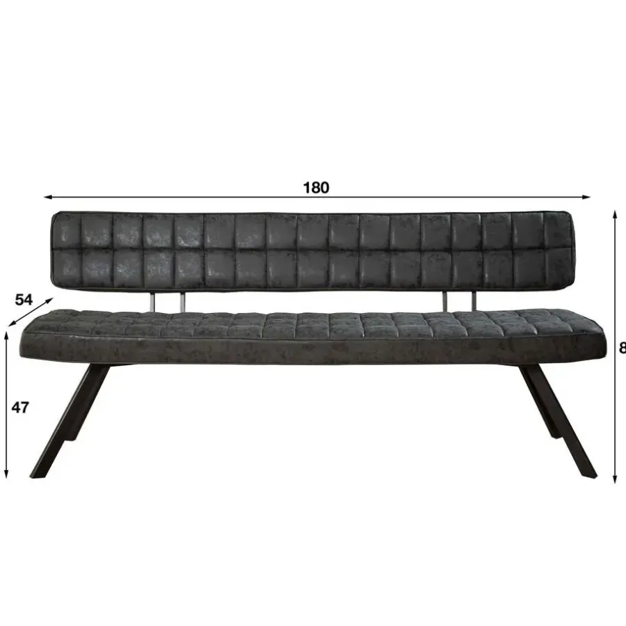 Giga Living Eetkamerbank Zwart Kunstleer - 180cm - Kruisstiksel
