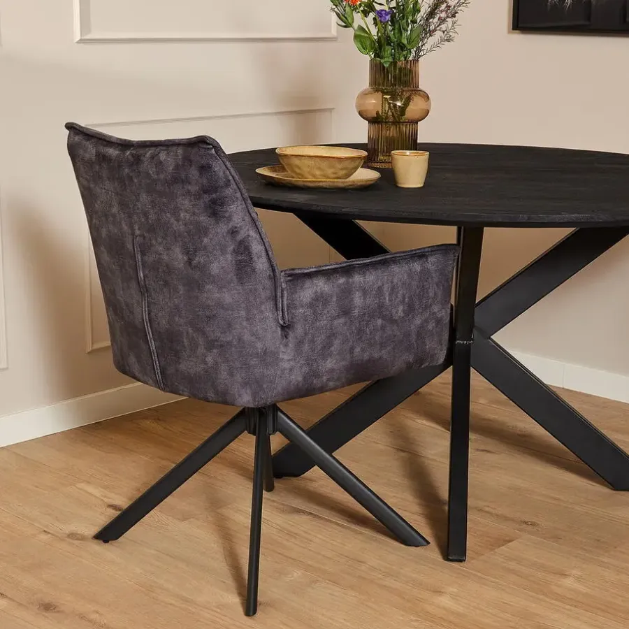Eetkamerstoelen-StarFurn Eetkamerstoel Antraciet Velvet - Draaibaar - Dani - Set van 2