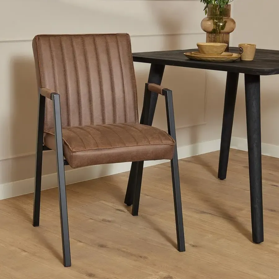Eetkamerstoelen-StarFurn Eetkamerstoel Bruin - Incl. Armleuning - Tivoli