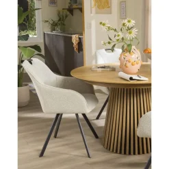 Eetkamerstoelen-Leen Bakker Eetkamerstoel Jesse met armleuning - bouclé - zand