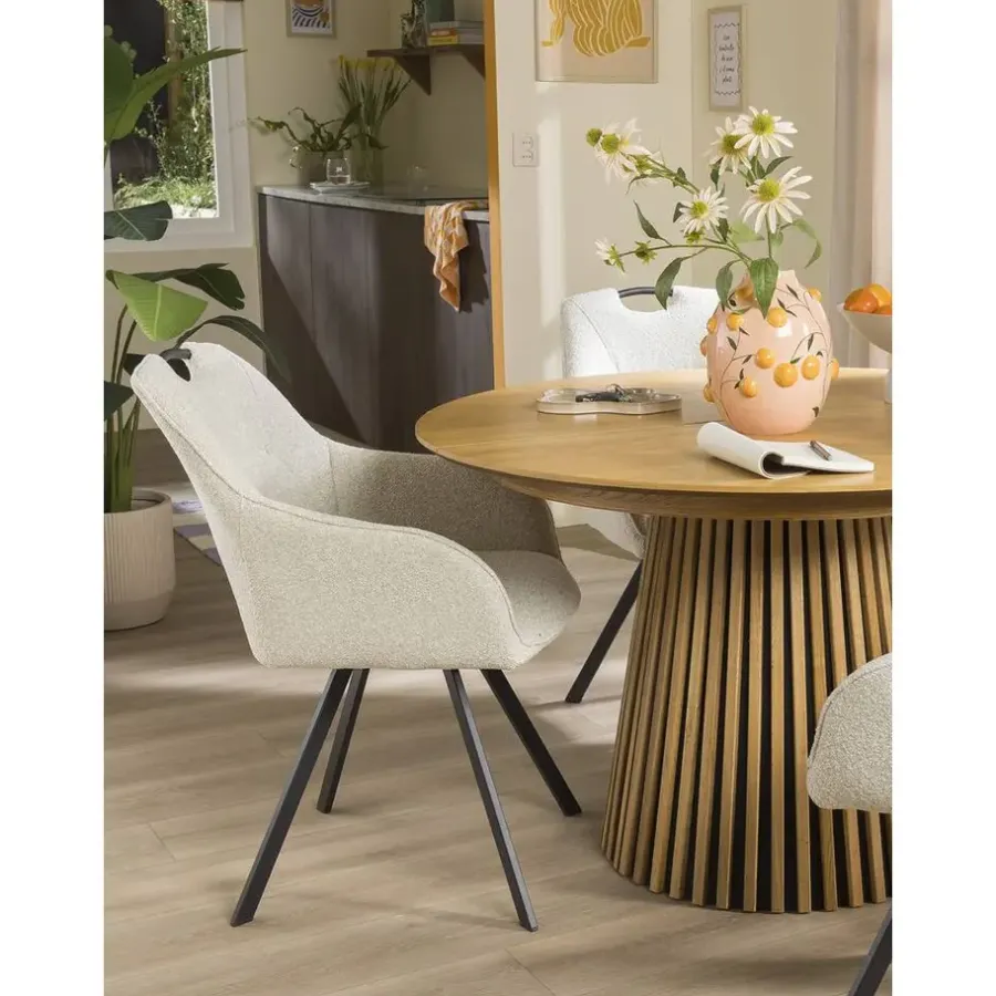 Eetkamerstoelen-Leen Bakker Eetkamerstoel Jesse met armleuning - bouclé - zand