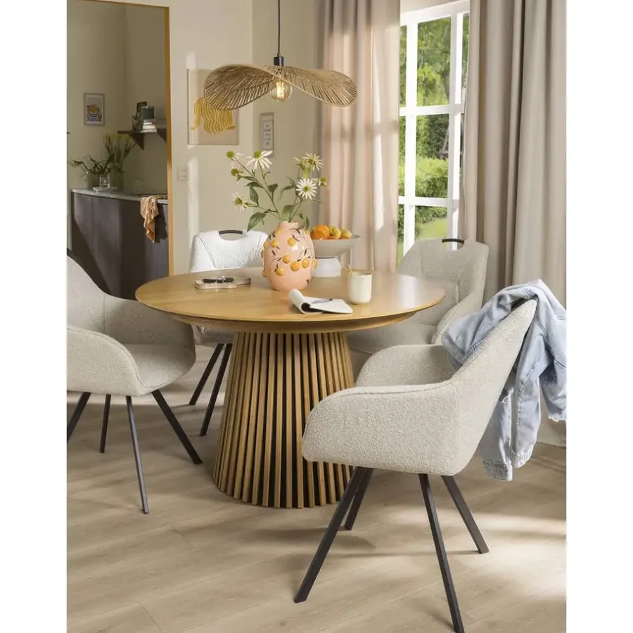 Eetkamerstoelen-Leen Bakker Eetkamerstoel Jesse met armleuning - bouclé - zand