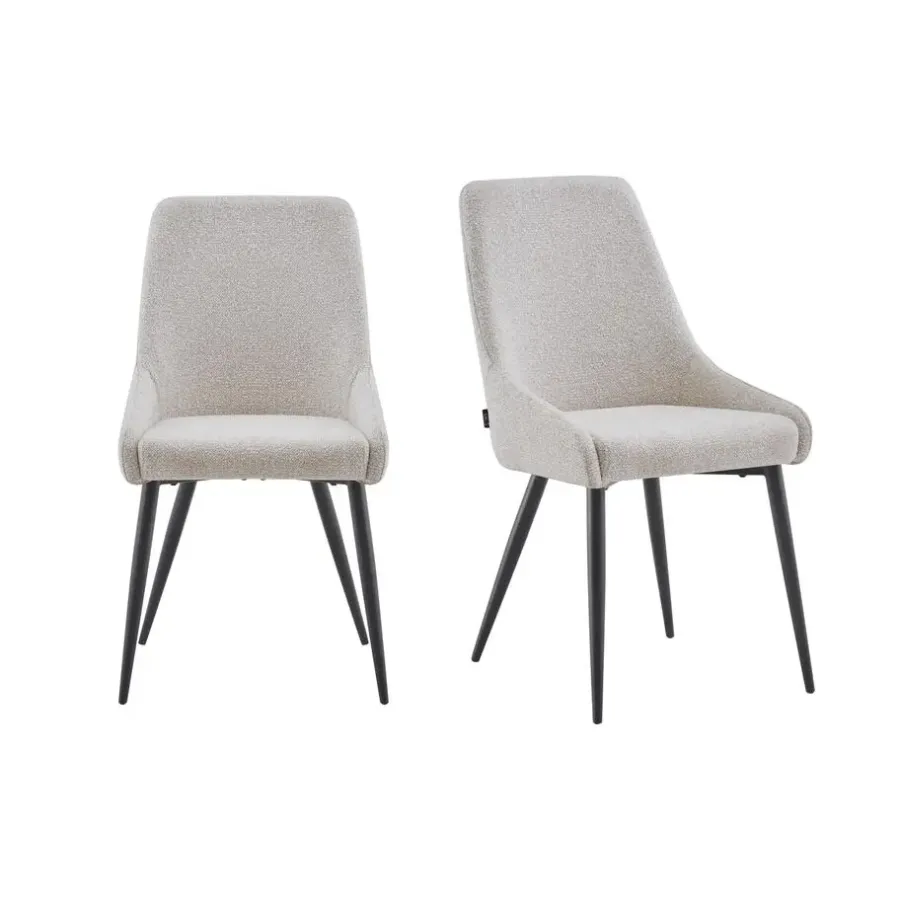 Eetkamerstoelen-Furnihaus Eetkamerstoel Oscar Beige Stof Set van 2