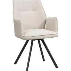 Eetkamerstoelen-Leen Bakker Eetkamerstoel Raffy met armleuning - stof - beige