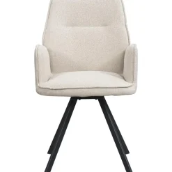 Eetkamerstoelen-Leen Bakker Eetkamerstoel Raffy met armleuning - stof - beige