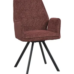 Eetkamerstoelen-Leen Bakker Eetkamerstoel Raffy met armleuning - stof - wijnrood
