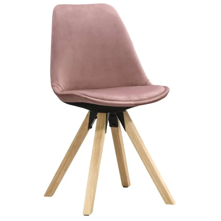 Leen Bakker Eetkamerstoel Senja - velvet - roze - naturel hout