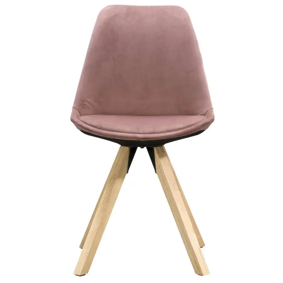 Leen Bakker Eetkamerstoel Senja - velvet - roze - naturel hout
