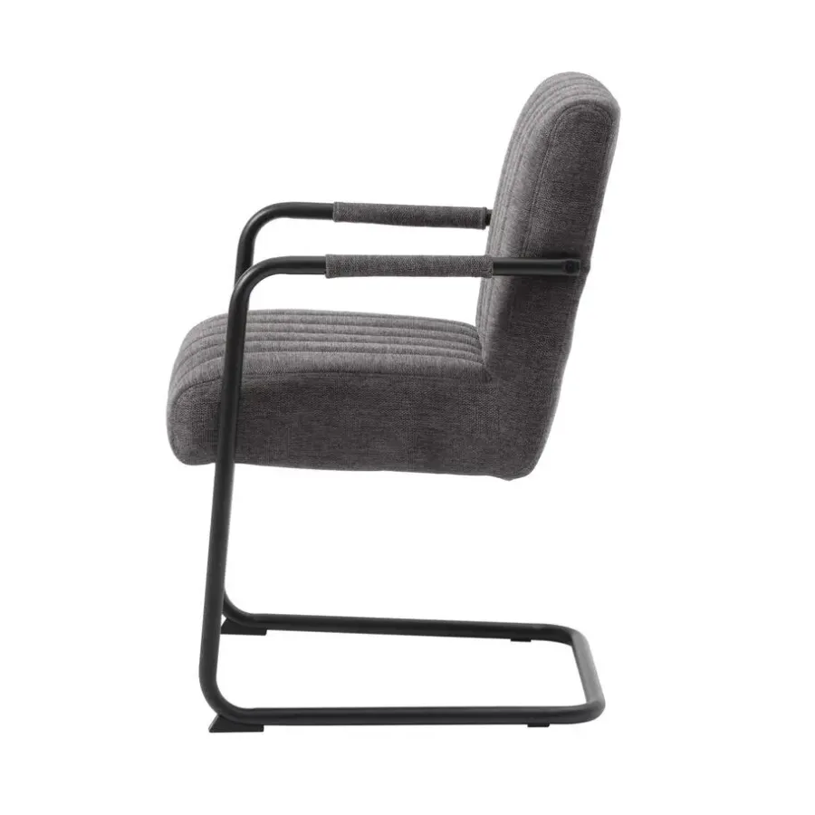 Eetkamerstoelen-Giga Living Eetkamerstoel Stof Donkergrijs - Incl. Armleuning - Trout - Set van 2