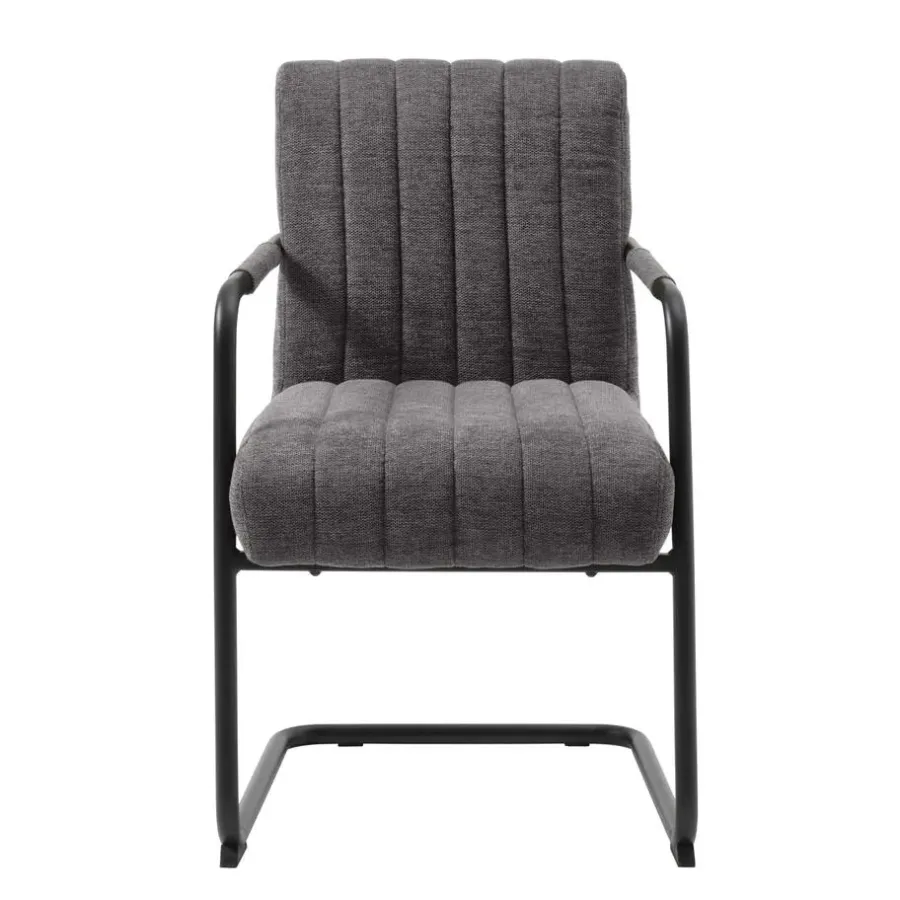 Eetkamerstoelen-Giga Living Eetkamerstoel Stof Donkergrijs - Incl. Armleuning - Trout - Set van 2