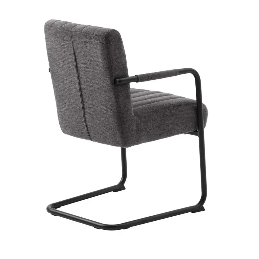 Eetkamerstoelen-Giga Living Eetkamerstoel Stof Donkergrijs - Incl. Armleuning - Trout - Set van 2