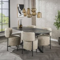 Giga Living Eettafel - Deens Ovaal 180cm - Zwart Keramiek - Ceramic Fossil