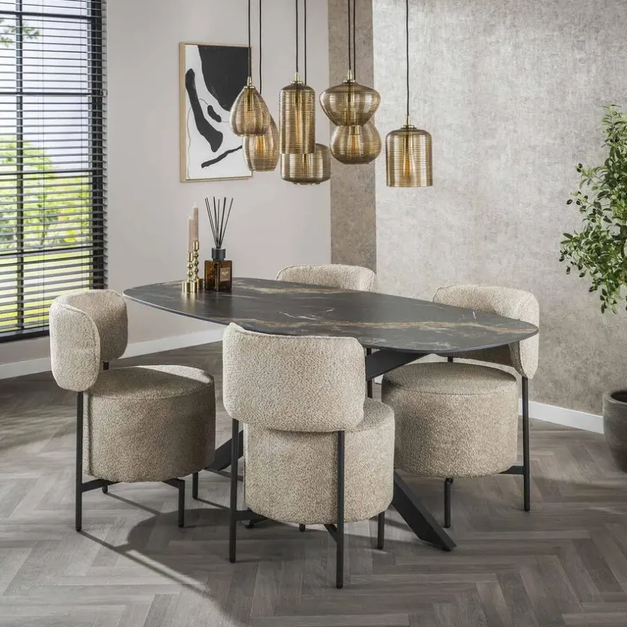 Giga Living Eettafel - Deens Ovaal 180cm - Zwart Keramiek - Ceramic Fossil