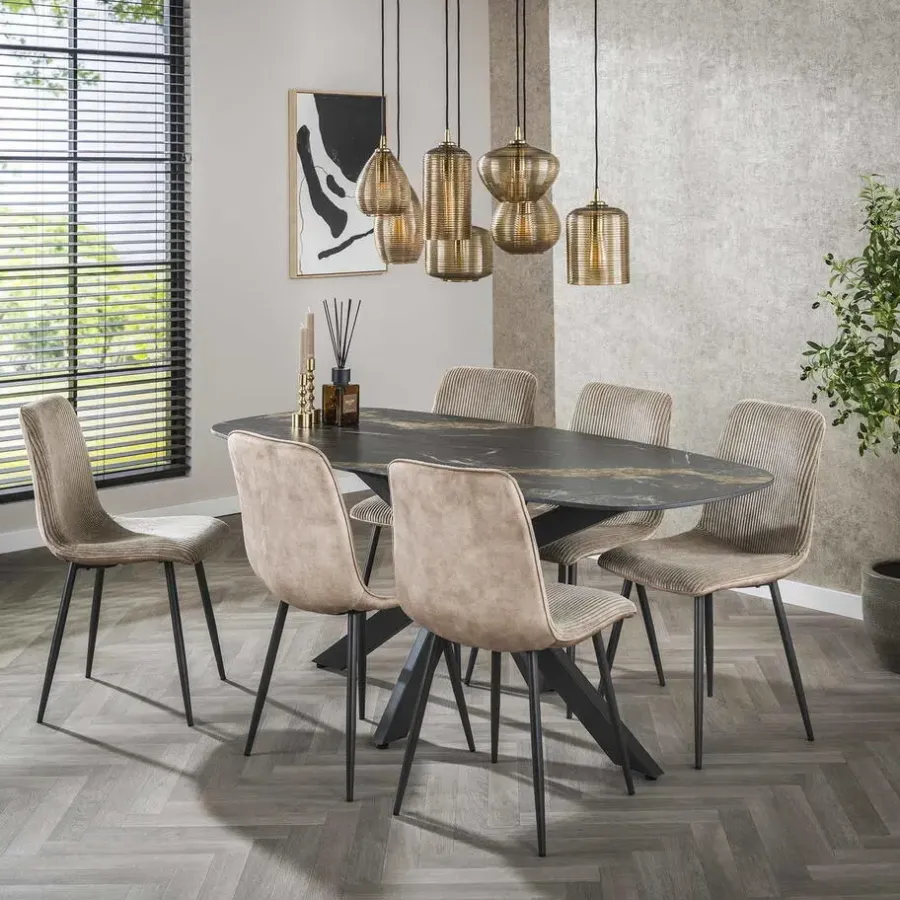 Giga Living Eettafel - Deens Ovaal 180cm - Zwart Keramiek - Ceramic Fossil