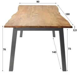Giga Living Eettafel Acaciahout - 180cm - Stalen Onderstel - Rechthoek
