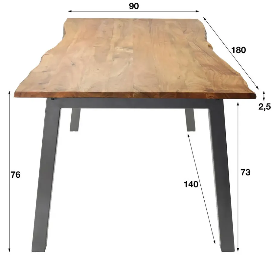 Giga Living Eettafel Acaciahout - 180cm - Stalen Onderstel - Rechthoek