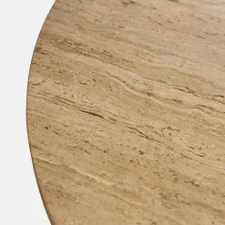 Giga Meubel Eettafel Ø120cm - Wit Travertin Blad - Bruin Onderstel