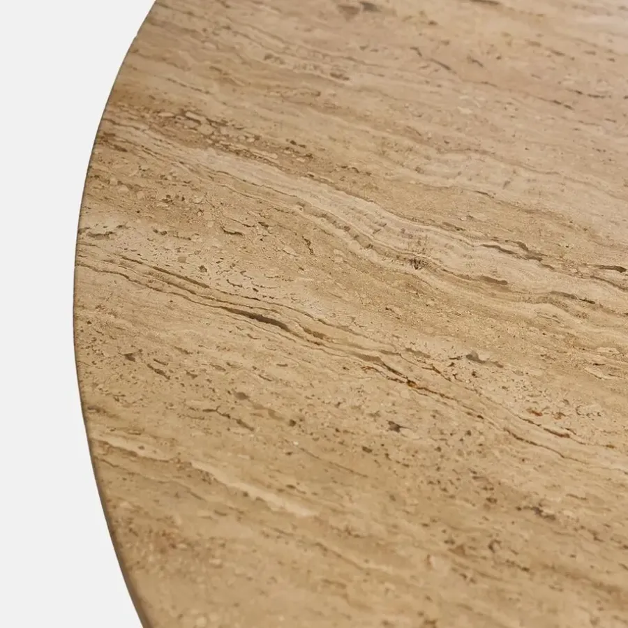 Giga Meubel Eettafel Ø120cm - Wit Travertin Blad - Bruin Onderstel