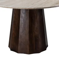 Giga Meubel Eettafel Ø120cm - Wit Travertin Blad - Bruin Onderstel