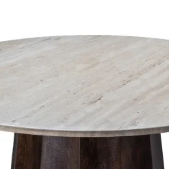 Giga Meubel Eettafel Ø120cm - Wit Travertin Blad - Bruin Onderstel