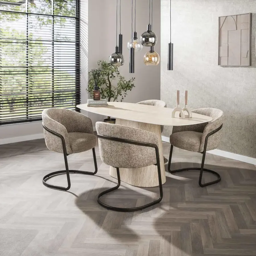 Ovale Eettafels-Giga Living Eettafel Deens Ovaal - Travertin - 180x90x76cm - Centro