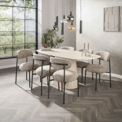 Ovale Eettafels-Giga Living Eettafel Deens Ovaal - Travertin - 180x90x76cm - Centro