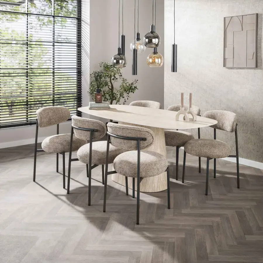 Ovale Eettafels-Giga Living Eettafel Deens Ovaal - Travertin - 180x90x76cm - Centro