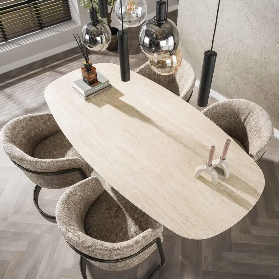 Ovale Eettafels-Giga Living Eettafel Deens Ovaal - Travertin - 180x90x76cm - Centro