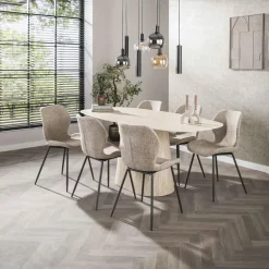 Ovale Eettafels-Giga Living Eettafel Deens Ovaal - Travertin - 180x90x76cm - Centro